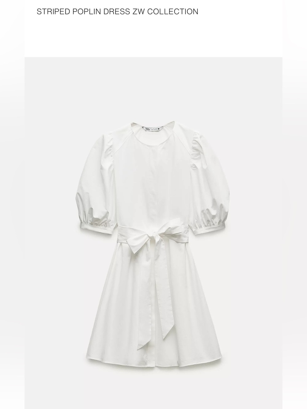 Zara, barely worn, XS, STRIPED POPLIN DRESS, WHITE, Button, Puff Sleeves, Belt